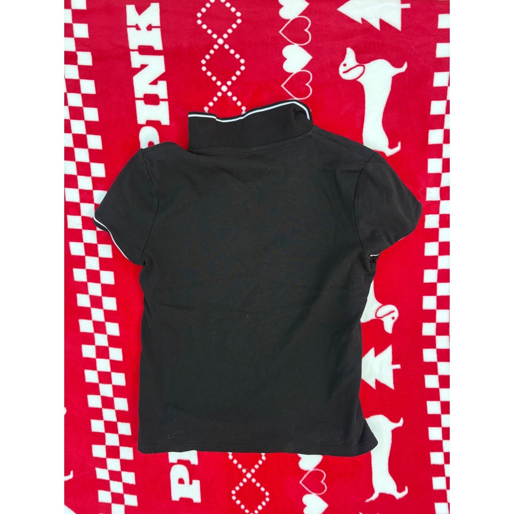 Tommy Hilfiger Womens Black V-Neck Polo Shirt White Tipped Collar Size Large - Picture 2 of 3